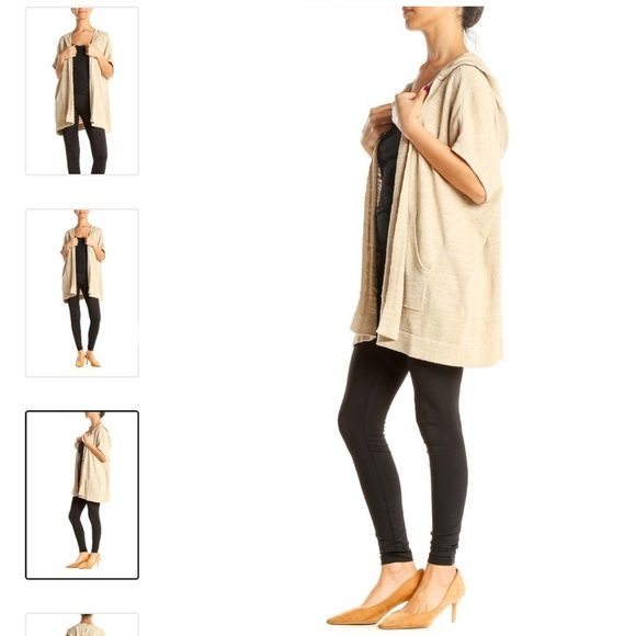 246 Eileen Fisher Organic Cotton Knit Open Front Hooded Cardigan Size S/M - Picture 3 of 17